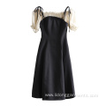 Womens Shoulder-off Dress With High Waist Fork Neck